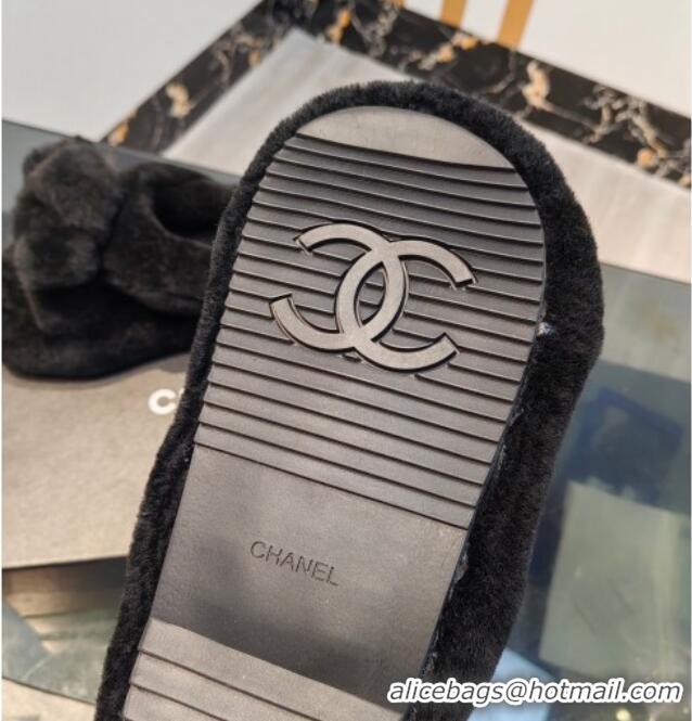 Durable Chanel Wool Flat Slide Sandals 2 Black 915022