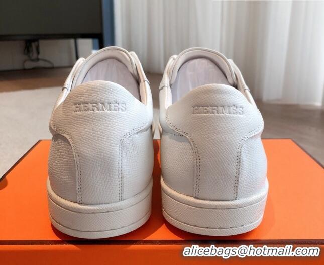 Good Quality Hermes Boomerang Sneakers in Grained Calfskin White/Blue 918028