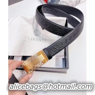 ​Top Quality Versace Logo Embossed leather Belt 3.5cm 040293 Black/Gold