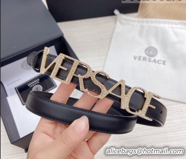 ​Well Crafted Versace Smooth Calfskin Belt 2cm with Crystal Signature 060149 Black