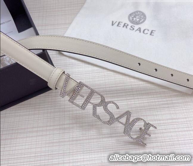​Super Quality Versace Smooth Calfskin Belt 2cm with Crystal Signature 060150 White