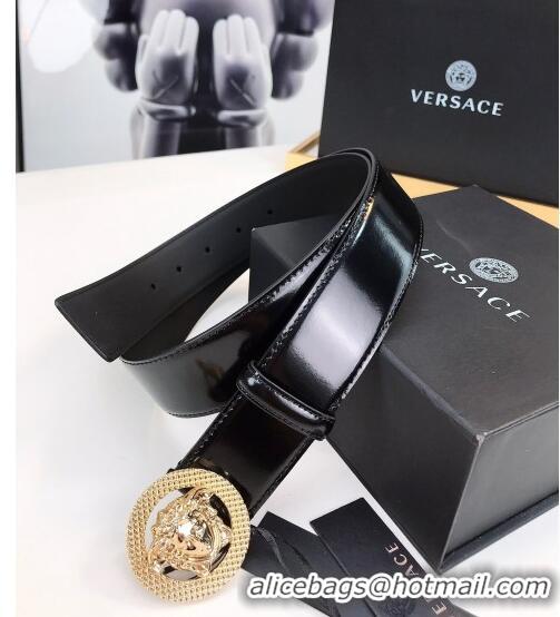 ​New Fashion Versace Medusa Patent Leather Belt 4cm 08031 Black/Gold