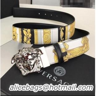 ​Famous Brand Versace La Medusa Printed Leather Belt 4cm 08032 Yellow/Black/Silver