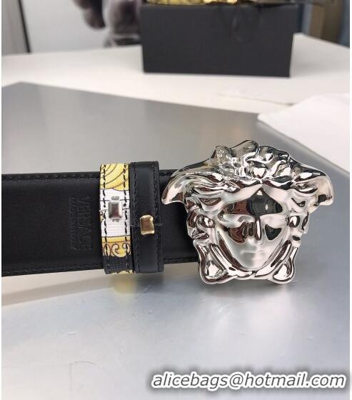 ​Famous Brand Versace La Medusa Printed Leather Belt 4cm 08032 Yellow/Black/Silver