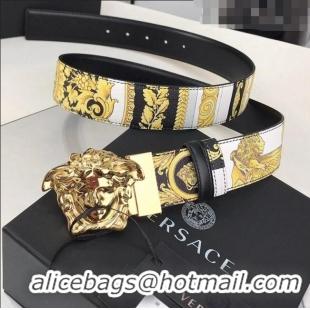 ​Top Grade Versace La Medusa Printed Leather Belt 4cm 08032 Yellow/Black/Gold
