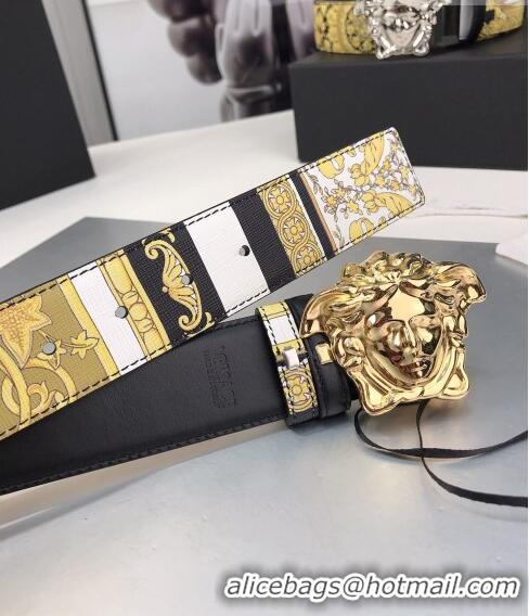 ​Top Grade Versace La Medusa Printed Leather Belt 4cm 08032 Yellow/Black/Gold