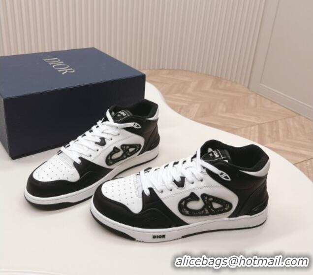 Low Price Dior B57 Mid-Top Sneakers in Smooth Calfskin with Oblique Jacquard CD Black/White 106109