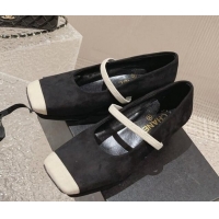 Best Grade Chanel Suede Square Mary Janes Wedge Pumps Black 828026