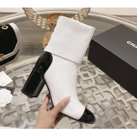 Good Looking Chanel Knit Ankle Boots 8.5cm White 828036