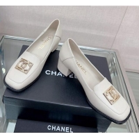 Popular Style Chanel Lambskin Heel Loafers 5.5cm with Framed CC White 901011