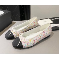 Best Price Chanel Tweed Ballet Flat with Bow White/Multicolor 091146