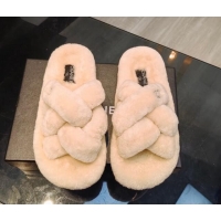 Good Product Chanel Wool Flat Slide Sandals with Cross Strap Light Beige 915016