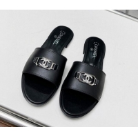 Good Product Chanel Calfskin Leather Slide Sandals with Framed CC 103004 Black