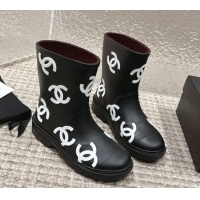 Best Quality Chanel Rubber Ankle Boots with CC Allover Black 103019