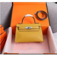 Super Quality Hermes Kelly 25cm Shoulder Bags Original Epsom Leather KL2755 Yellow&Silver