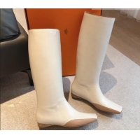 Classic Hot Hermes Last Leather High Boots White 918006