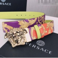 ​Popular Style Versace La Medusa Royal Rebellion Print Leather Belt 4cm with Gold Buckle V1693