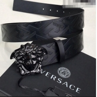 ​Top Quality Versace La Medusa Greca Logo Leather Belt 4cm V1698 All Black