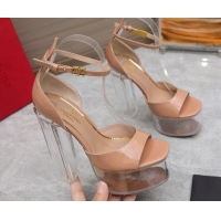 Classic Hot Valentino Tan-Go Platform Sandals 15.5cm in Patent Leather and Clear Heel Nude VLTN10161