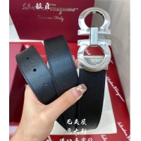 Famous Brand Ferragamo Gancini Palm-Grained Calfskin Belt 3.5cm 030902 Black/Matte Silver