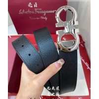 ​Best Product Ferragamo Gancini Palm-Grained Calfskin Belt 3.5cm 030902 Black/Bright Silver