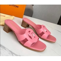Pretty Style Louis Vuitton LV Isola Leather Heel Slide Sandals 4.5cm Light Pink 915089