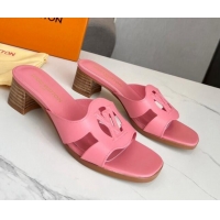 Popular Style Louis Vuitton LV Isola Leather Heel Slide Sandals 4.5cm with LV Circle Pink 918051