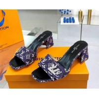 Best Grade Louis Vuitton Shake Heel Slide Sandals 5cm in Monogram Textile and Crystals Purple 012163
