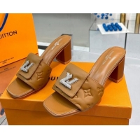 Good Product Louis Vuitton Monogram Leather Heel Slide Sandals with Foldover Crystals LV Brown 1013011
