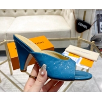 Perfect Louis Vuitton Super Heel Slide Sandals 9cm Monogram-Debossed Patent Leather Dark Blue 1016103