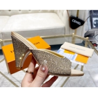 Most Popular Louis Vuitton Super Heel Slide Sandals 9cm Silk and Crystals Allover Beige 1016113