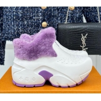 Most Popular Louis Vuitton Shark Platform Ankle Boots 5cm in Rubber and Fur White/Purple 1026001