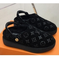 Purchase Louis Vuitton Lous Open Back Mules in Monogram Suede and Wool Black 121028