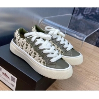 Buy Luxury Dior B33 Low-top Sneakers in Khaki Green Smooth Calfskin and Oblique Raised Embroidery 103087