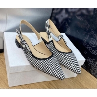 Best Price Dior J'Adior Slingback Ballet Flat in Black and White Micro-Houndstooth Embroidered Cotton 103114