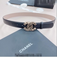 Buy Grade Chanel Calfskin Belt 3cm with Pearl Coco Buckle CH218 Black