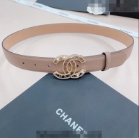 ​Buy Inexpensive Chanel Calfskin Belt 3cm with Pearl Coco Buckle CH218 Beige