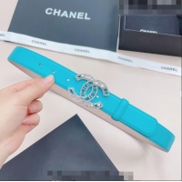 Grade Discount Chanel Calfskin Belt 3cm with Pearl Coco Buckle CH218 Sky Blue
