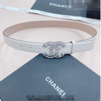 ​Trendy Design Chanel Calfskin Belt 3cm with Pearl Coco Buckle CH218 White