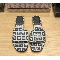 Pretty Style Givenchy 4G Canvas Flat Slide Sandals Black/White 703139