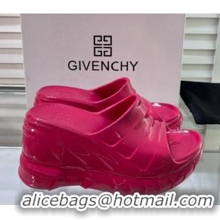 Good Quality Givenchy Marshmallow Wedge Sandals 10cm Shiny Rubber Neon Pink 704009