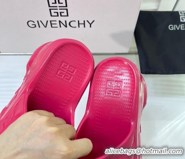 Good Quality Givenchy Marshmallow Wedge Sandals 10cm Shiny Rubber Neon Pink 704009