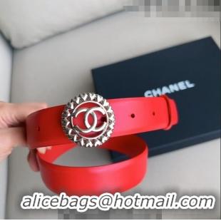 Super Quality Chanel Calfskin Belt 3cm with Heart CC Buckle 0511 Red 2023