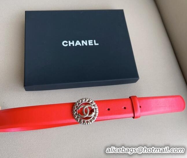 Super Quality Chanel Calfskin Belt 3cm with Heart CC Buckle 0511 Red 2023