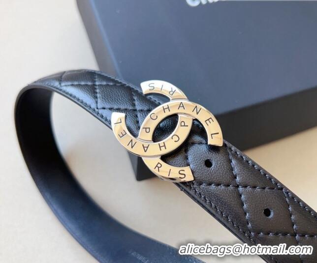 ​Low Cost Chanel Pharrell Quilted Leather Belt 3cm with Logo CC Buckle CH1028 Black/Silver 2023