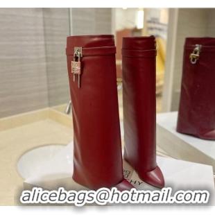 Shop Duplicate Givenchy Shark Lock Wedge High Boots 9cm in Leather Burgundy 923032