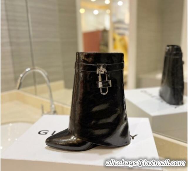 Purchase Givenchy Shark Lock Wedge Ankle Boots 9cm in Crinkle Metallized Leather Black 923040