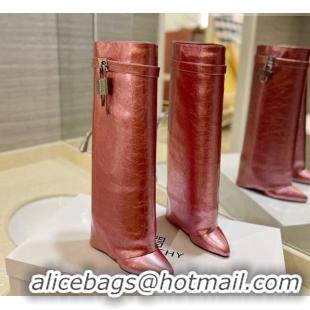 Low Cost Givenchy Shark Lock Wedge High Boots 9cm in Crinkle Metallized Leather Pink 923044