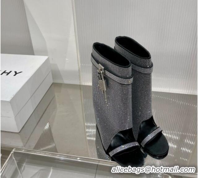 Buy Duplicate Givenchy Shark Lock Open Wedge Ankle Boots 8.8cm in Crystals 923056