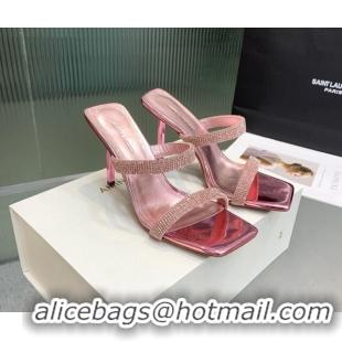 Low Cost Amina Muaddi Rih High Heel Slide Sandals with Crystal 11cm Pink 926053